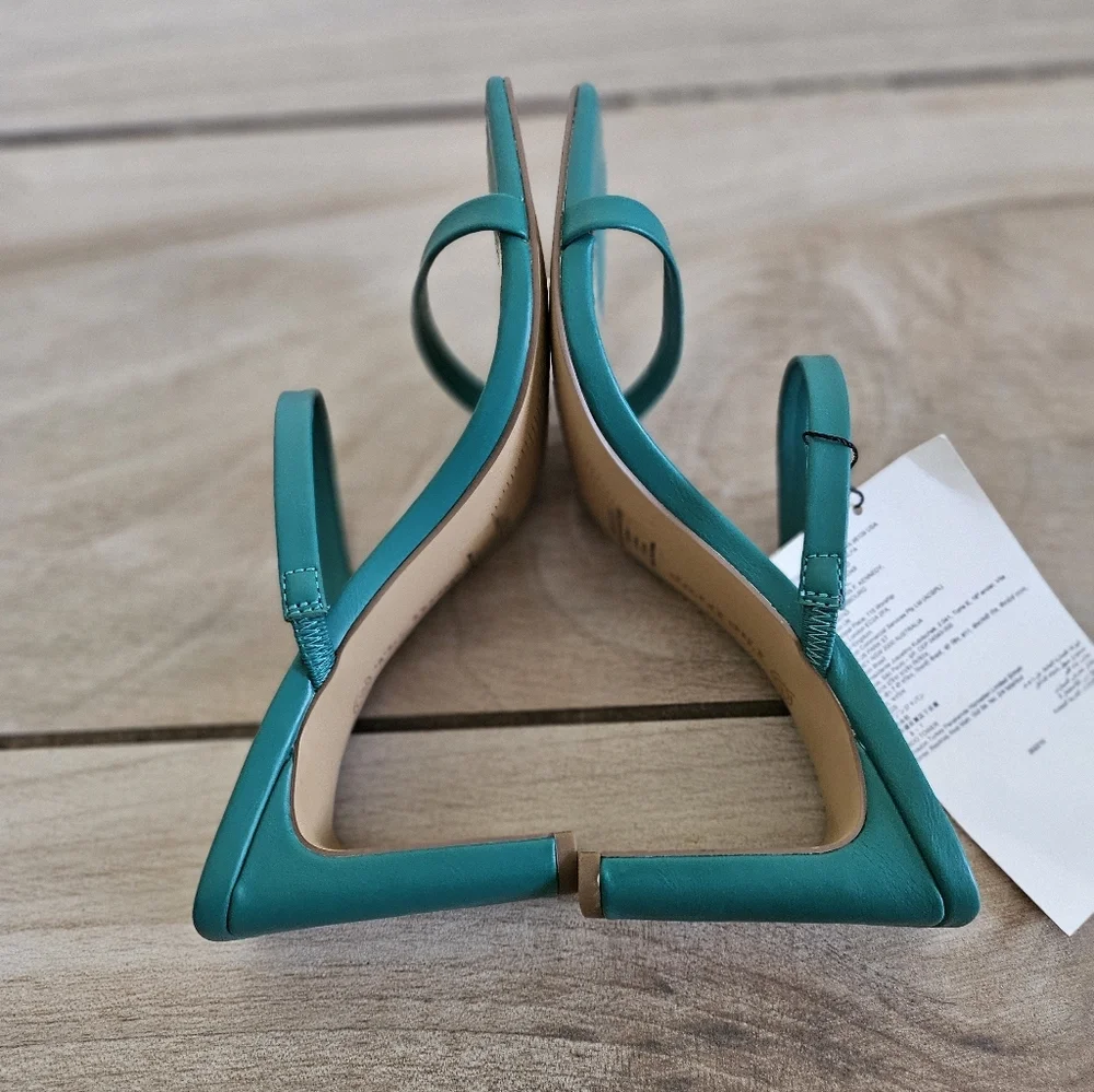 The Drop Teal Green Square Toe Strappy Heeled Sandals Womens 7.5 Minimalist Mule - Picture 5 of 9